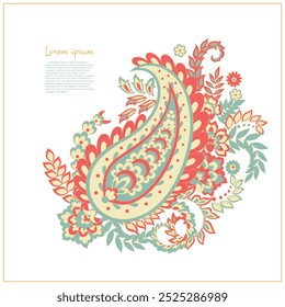 Padrão de paisley vetorial. Flores vintage Cartão ornamental decorativo, convite, web design