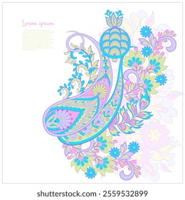 Vector paisley pattern. Vintage flowers Decorative ornament card, invitation, web design