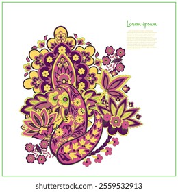 Vector paisley pattern. Vintage flowers Decorative ornament card, invitation, web design