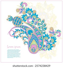 Vector paisley pattern. Vintage flowers Decorative ornament card, invitation, web design