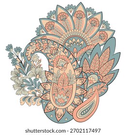 Vector paisley pattern. Vintage flowers Decorative ornament card, invitation, web design