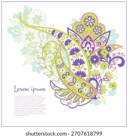 Padrão de paisley vetorial. Flores vintage Cartão ornamental decorativo, convite, web design