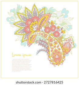 Patrón de Vector Paisley. Tarjeta decorativa del ornamento de las flores de Antiguas, invitación, Diseño web