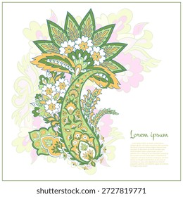 Patrón de Vector Paisley. Tarjeta decorativa del ornamento de las flores de Antiguas, invitación, Diseño web