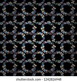Vector paisley print hand drawn elements. Home decor. Seamless pattern with fantasy flowers, natural wallpaper, black, gray and blue floral decoration curl illustration.
