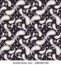 Vector paisley random shape seamless pattern black-white monochrome color background. Use for fabric, textile, interior decoration elements, upholstery, wrapping.