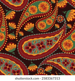 Vector paisley seamless pattern for fashion and art red tone color indian wallpaper. Motifs African boho paisley Floral Ikat pattern embroidery, Absract blue paisley background. Vector pattern