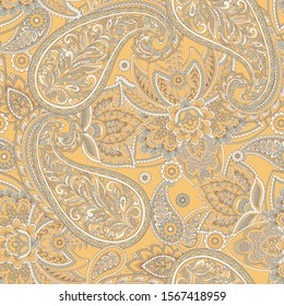 Vector Paisley seamless pattern with flowers in indian style. 