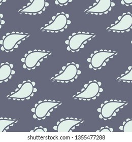 Vector Paisley Shapes on navy blue seamless pattern background.