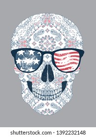 Vector Paisley Skull With Americana Sunglasses