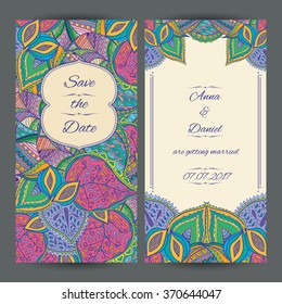 Vector paisley spring templates perfect for romantic design, weddings, announcements, greeting cards, posters and advertisement.
