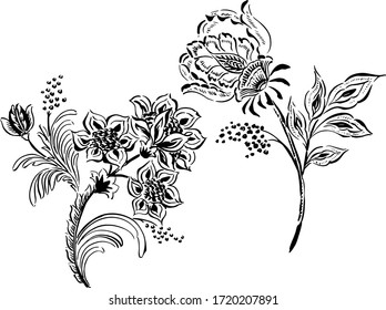 Vector Paisley style flowers on white background