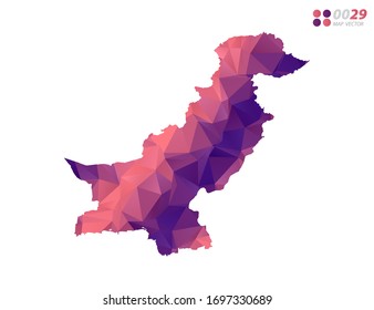 Vector of Pakistan map colorful polygon red triangle mosaic with white background. style gradient.