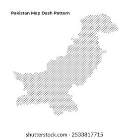 Vector Pakistan map with dash pattern, isolated on a light background. Perfect for Independence Day, and anniversary-themed infographics, websites, posters, and banners background texture.