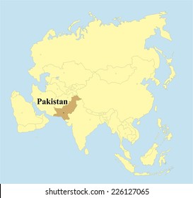 Vector Pakistan map on Asia 