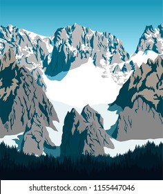 vector Pakistan mountains forest background texture seamless pattern