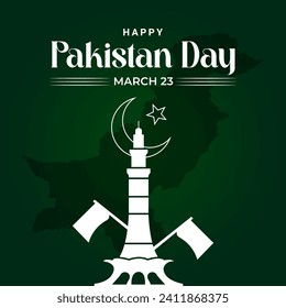 Vector pakistan resolution day design with national map and flag and landmark building.