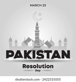 Vector pakistan resolution day design with national map and flag and landmark building.