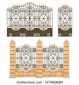 Vector Palace Fence with Gate isolated on white background