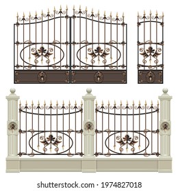 Vector Palace Gate with Fence isolated on white background