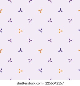 Vector pale lilac Cute Propellers seamless pattern. Simple three-leaved flowers in diagonal rows. Great for pyjamas, home wear and packaging. Part of Perfect Pyjamas collection.