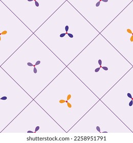 Vector pale lilac Propellers And Lattice seamless pattern. Tiny flowers sitting in a simple diagonal lattice. Great for pyjamas and gift wrapping paper. Part of Perfect Pyjamas collection.