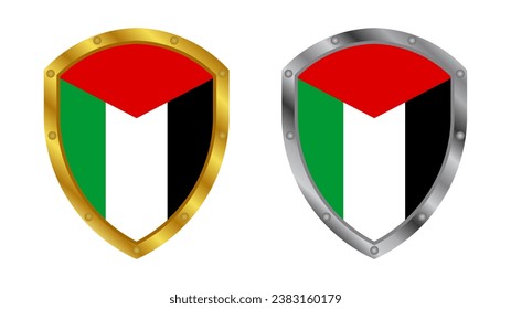 vector palestine flag inside the gold and iron shield. a symbol to protect the Palestinian nation.