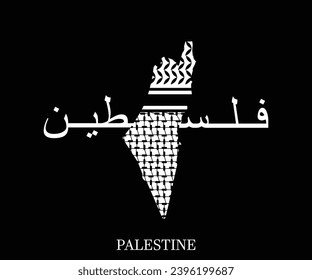 :: Mapa de palestina vectorial con una caligrafía de palabra palestina y una bufanda