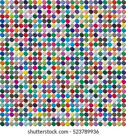 Vector palette. 484 different colors chaotically scattered in a shape of extruded circle. Seamless pattern size 189 x 189 mm