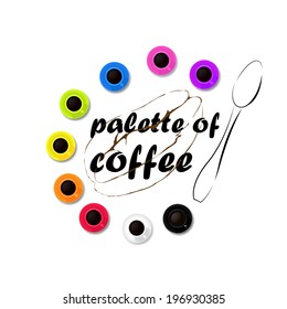 vector palette of colored cups with coffee and spoon