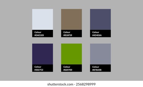 Vector palette featuring six distinct color swatches on a gray background. Ideal for design inspiration and color selection. Perfect for any creative project or design scheme