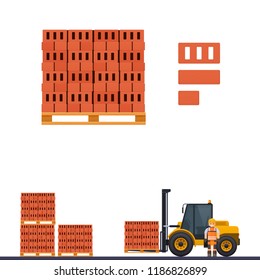 Vector pallet with bricks, illustration a forklift carrying deliver pallet with bricks.