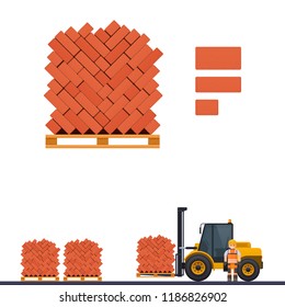 Vector pallet with bricks, illustration a forklift carrying deliver pallet with bricks.