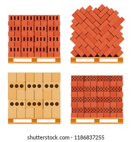 Vector pallet with bricks, a set of different shapes and bricks of bricks located on a pallet.