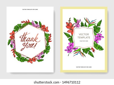Vector Palm beach tree leaves. Black and white engraved ink art. Wedding background card floral decorative border. Thank you, rsvp, invitation elegant card illustration graphic set banner.