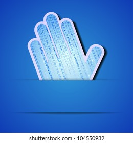 Vector palm with binary code on blue background. Eps10 illustration