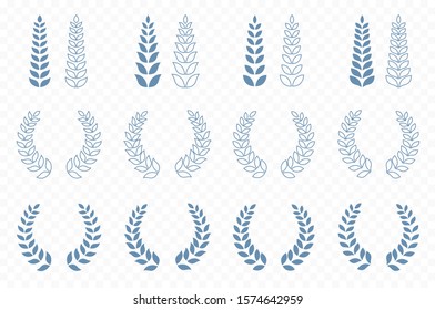 Vector palm branch outline ornament. Sketch logotype of victory. Victory icons set. nature flowers collection.