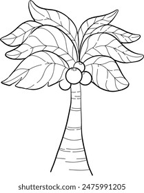 Vector palm, cartoon style, black silhouette for circuit. Coconut tree black and white