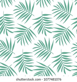 Vector palm frond. Tropical leaves seamless pattern. Banana leaf background. Exotic design isolated. Hawaiian print. Jungle plants. Summer illustration.