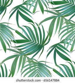  Vector Palm Frond. Tropical Leaves Seamless Pattern. Banana Leaf Background. Exotic Design Isolated. Hawaiian Print. Jungle Plants. Summer Illustration.