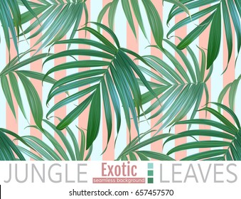  Vector palm frond. Tropical leaves seamless pattern. Banana leaf background. Exotic design isolated. Hawaiian print. Jungle plants. Summer illustration.