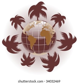 vector palm globe brown