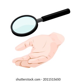 Vector of palm hand with magnifying glass.