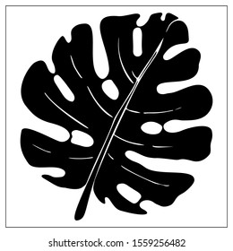 Vector palm leaf. Isolated black and white silhouettes of tropical plants on white background.