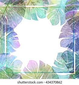 Vector palm leaves background,  tropical  colorful summer card. EPS10.