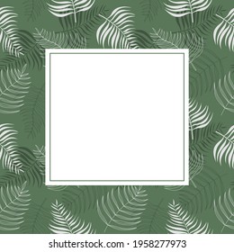 Vector palm leaves graphic template. Decorative frame with botanical elements.