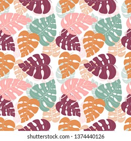 Vector Palm Monstera Seamless Pattern. Tropical and Jungle summer background. Tropical pattern