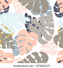 Vector Palm Monstera Seamless Pattern. Tropical and Jungle summer background. Tropical pattern