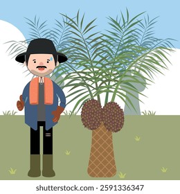 Vector palm planter and palm oil tree