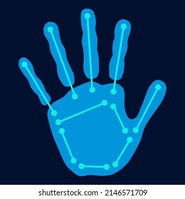 Vector Palm Scanning Flat Icon. Palm Scan Icon Isolated On Dark Background. Biometric Identification Web Graphics